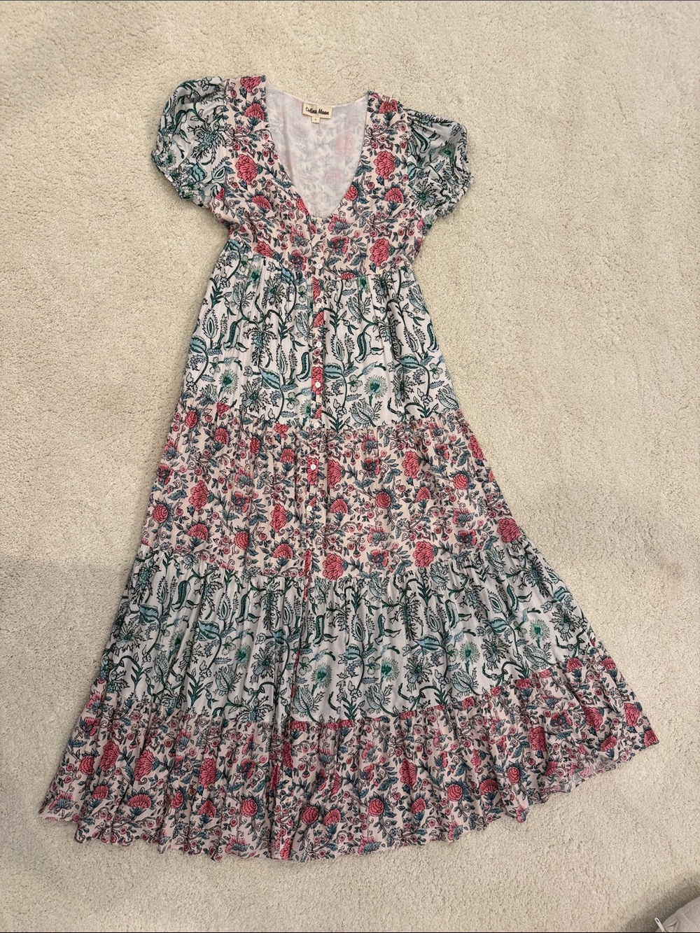 Celina Moon Floral Tiered Button Dress size small
